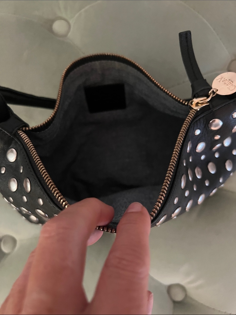 Clare V Black Leather Studded Petite Moyen Shoulder Bag with Silver Studs - Picture 11 of 16